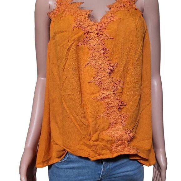 Glam sleeveless orange surplice lace detail tank top S,M,L - Picture 3 of 7